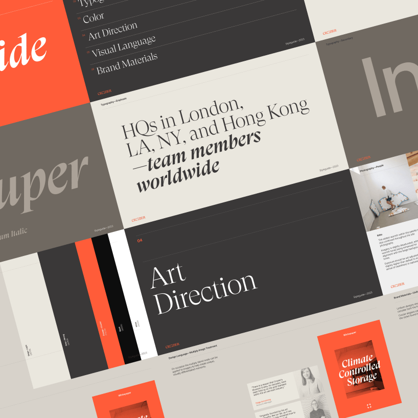 The Crozier brand book with shades of orange and gray.